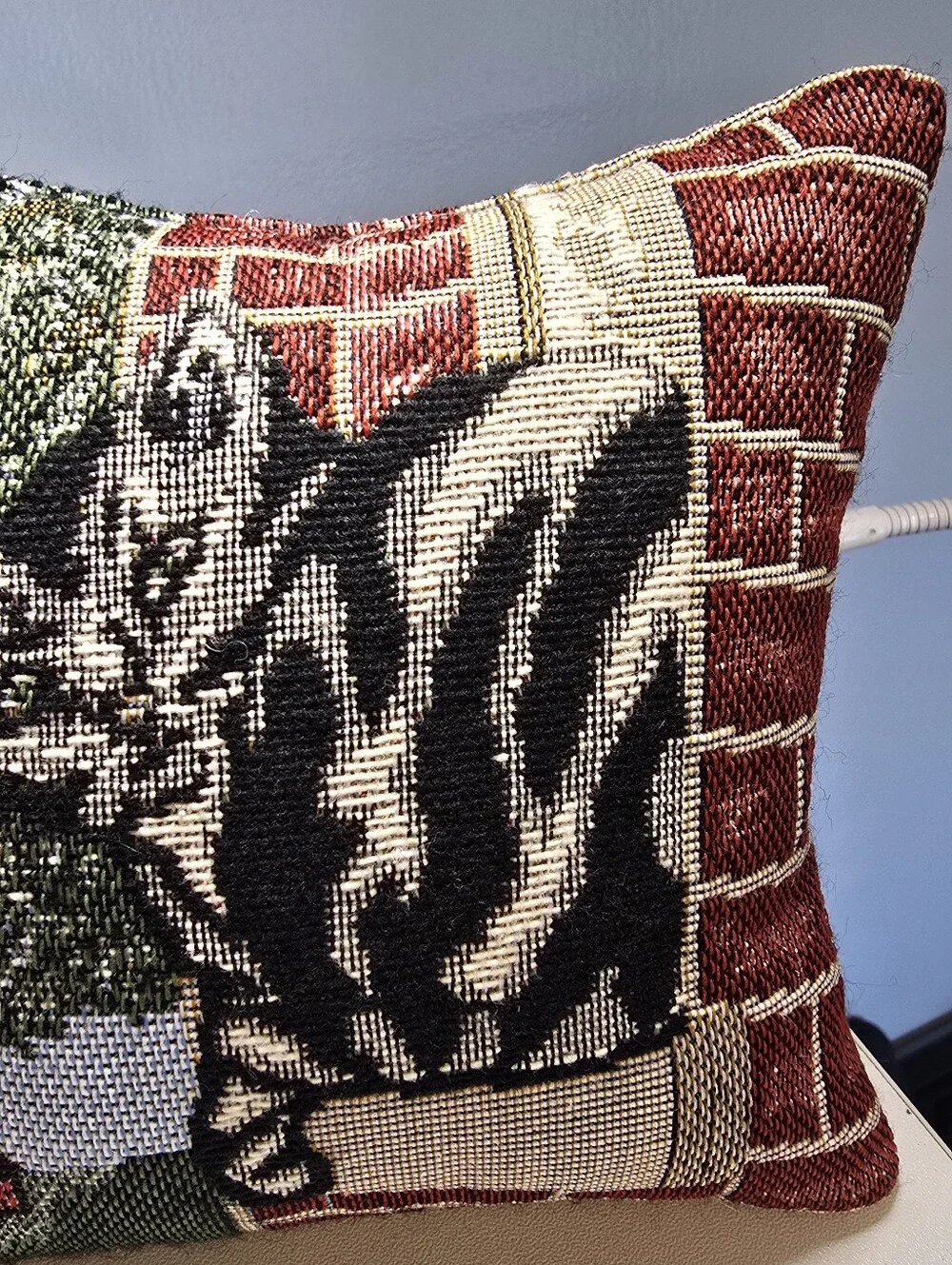 Decorative Small Cat Pillow Tapestry Square Black Fabric Back *READ*